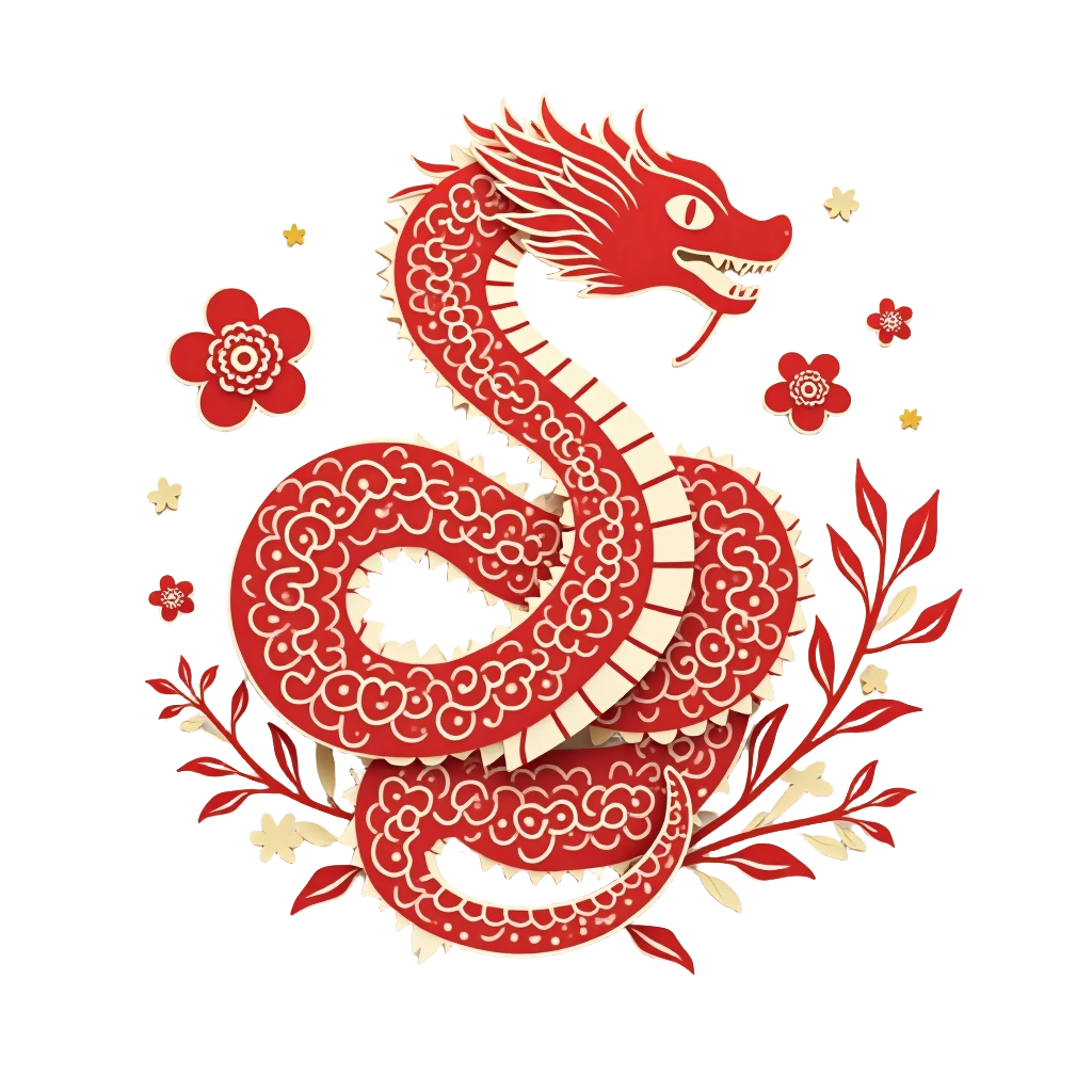 Red Dragon and Floral Design